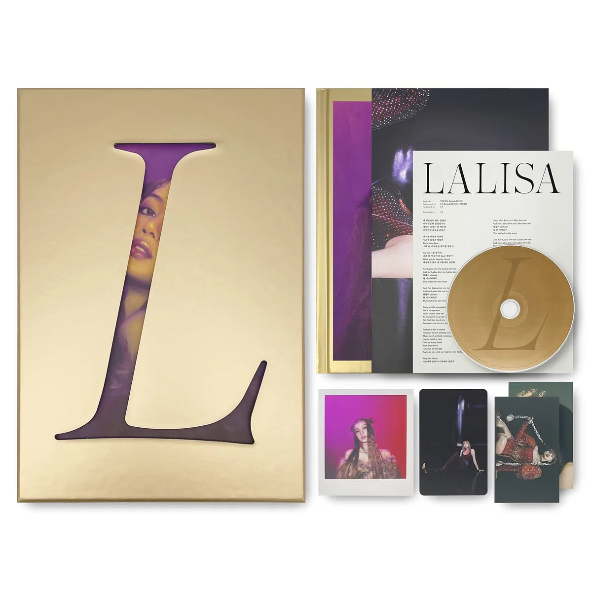 BLACKPINK LISA FIRST SINGLE ALBUM - LALISA [ GOLD VER. ] PHOTOBOOK + LYRICS PAPER + CD + PHOTOCARD + POLAROID + DOUBLE-SIDED POSTER
