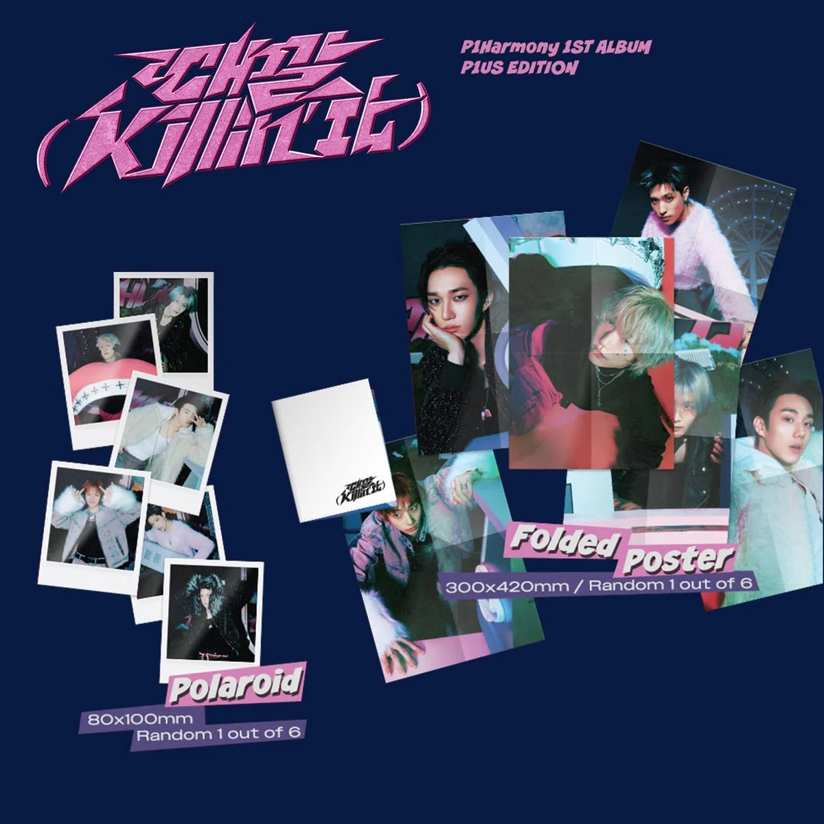 P1Harmony - 1st Album [Killin' It] (P1us Edition VER.) Photo R + Thanks to Postcard + Folded Poster + Polaroid + Init Photo Card + Selfie Photo Card + 3 Extra Photocards