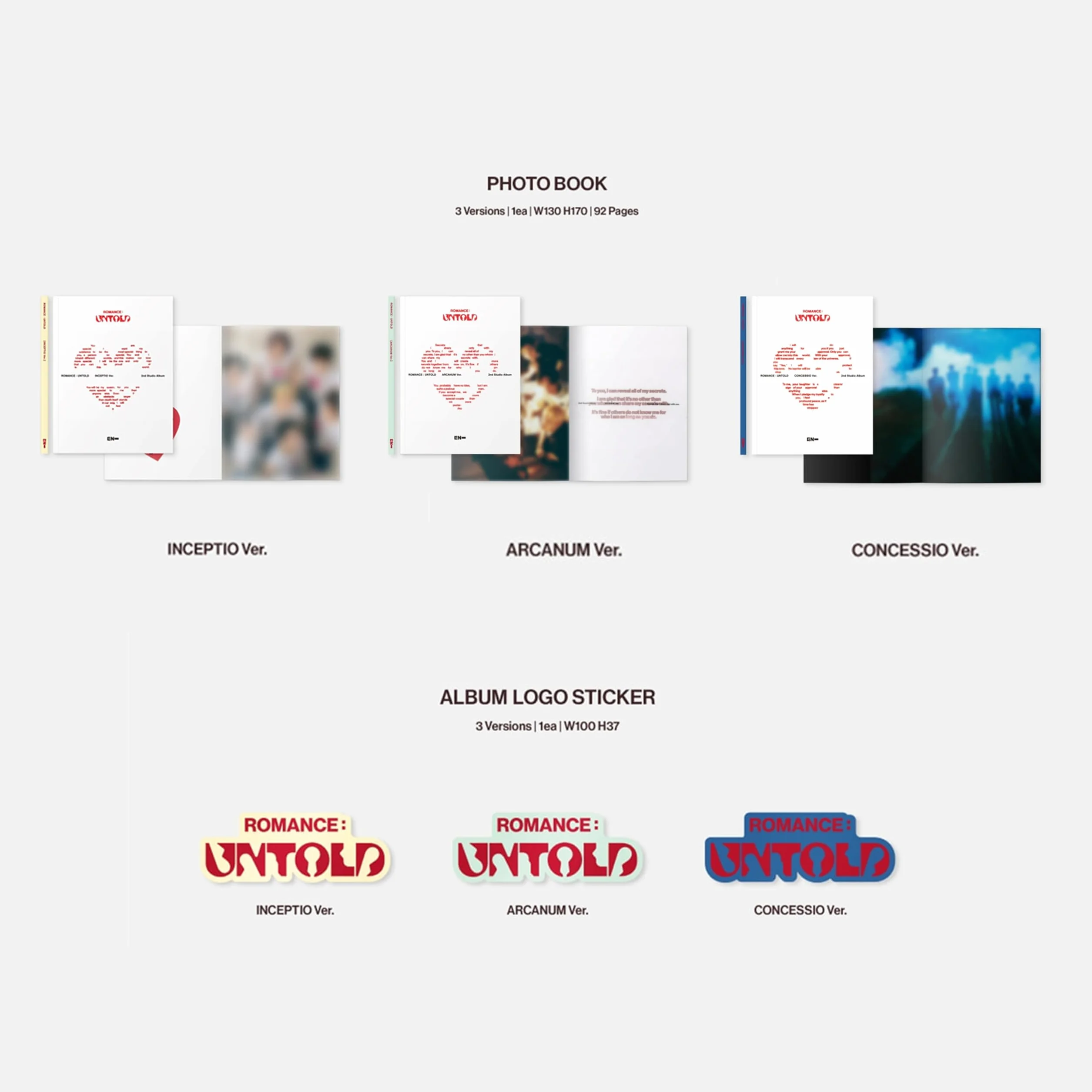 ENHYPEN - 2nd full album [ROMANCE : UNTOLD] (INCEPTIO Ver.) Photo Paper RIngs R + 2 Pin Badges + 4 Extra Photocards