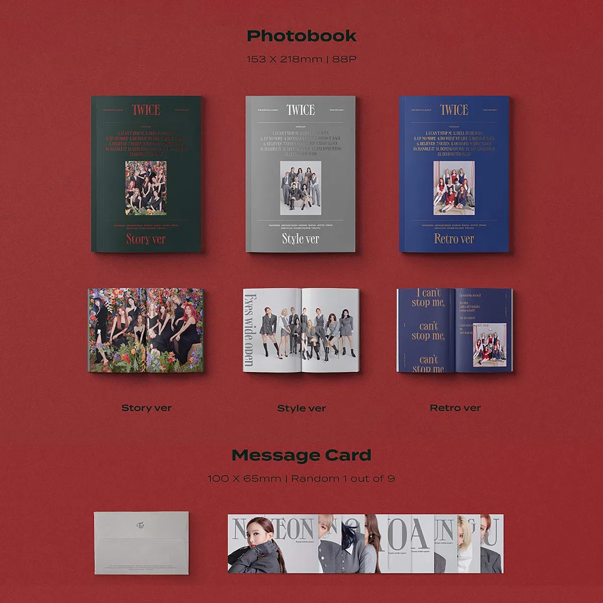 TWICE 2nd Album - EYES WIDE OPEN [ STYLE ver. ] Photobook + Message Card + Lyric Poster + Sticker + Photocards