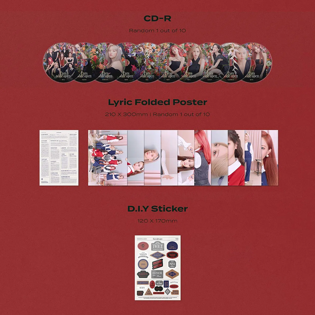 TWICE 2nd Album - EYES WIDE OPEN [ STYLE ver. ] Photobook + Message Card + Lyric Poster + Sticker + Photocards
