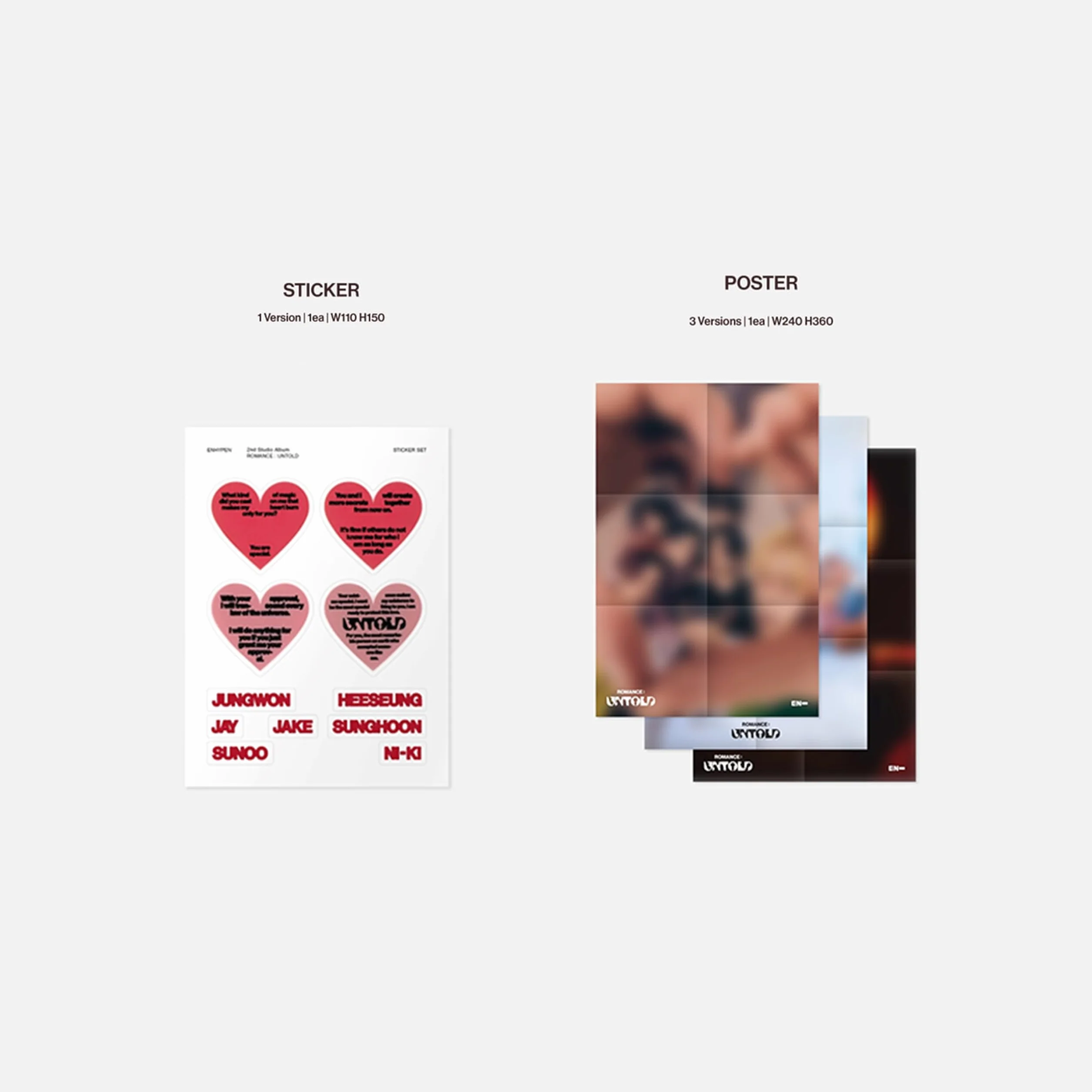 ENHYPEN - 2nd full album [ROMANCE : UNTOLD] (INCEPTIO Ver.) Photo Paper RIngs R + 2 Pin Badges + 4 Extra Photocards