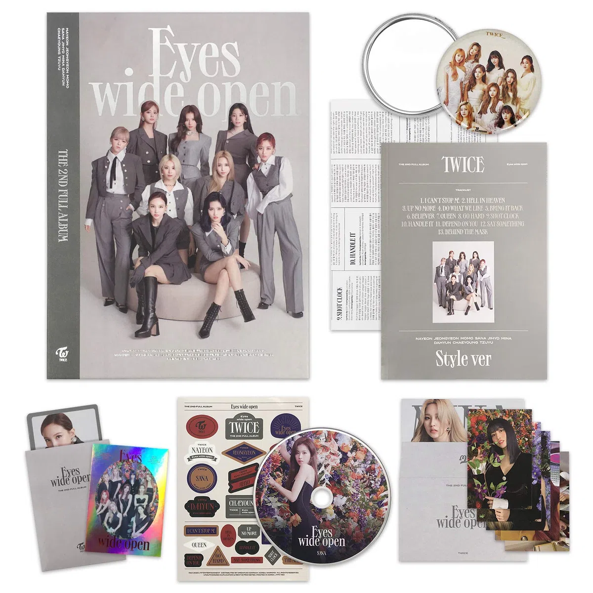 TWICE 2nd Album - EYES WIDE OPEN [ STYLE ver. ] Photobook + Message Card + Lyric Poster + Sticker + Photocards