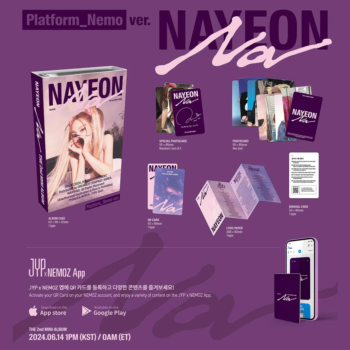 NAYEON - 2nd Mini album [NA] (Platform_Nemo Ver.) Album Case + Special Photocard + Photocard + QR Card + Lyric Paper + Manual Card + 2 Extra Photocards