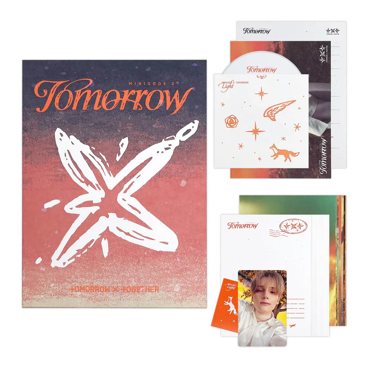 TXT - [MINISODE 3 : TOMORROW] (Light Ver.) Package Box + Album Stand Envelope R + Postcard Set + Lyric Card Set + Mini Poster + Photo Card + Sticker + 5 Extra Photocards