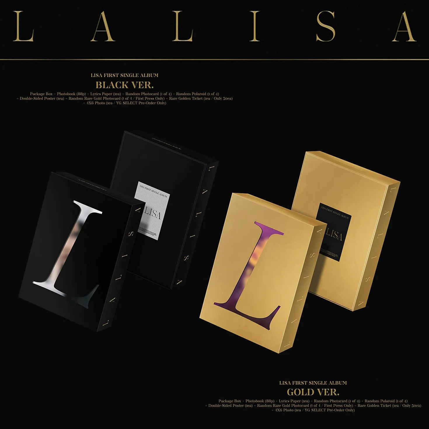 BLACKPINK LISA FIRST SINGLE ALBUM - LALISA [ GOLD VER. ] PHOTOBOOK + LYRICS PAPER + CD + PHOTOCARD + POLAROID + DOUBLE-SIDED POSTER